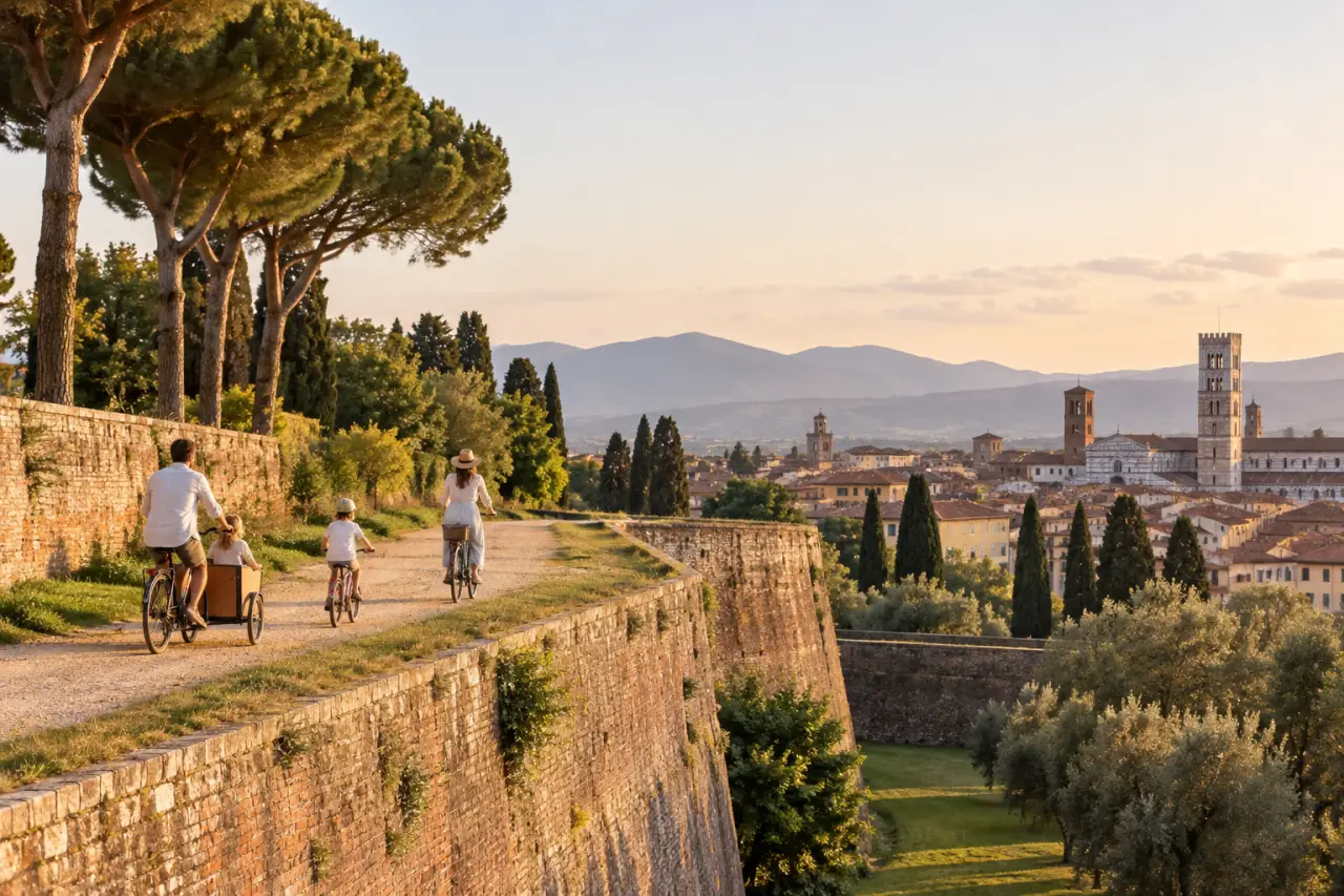 Vacances en Toscane en famille à vélo sur les remparts de Lucques
