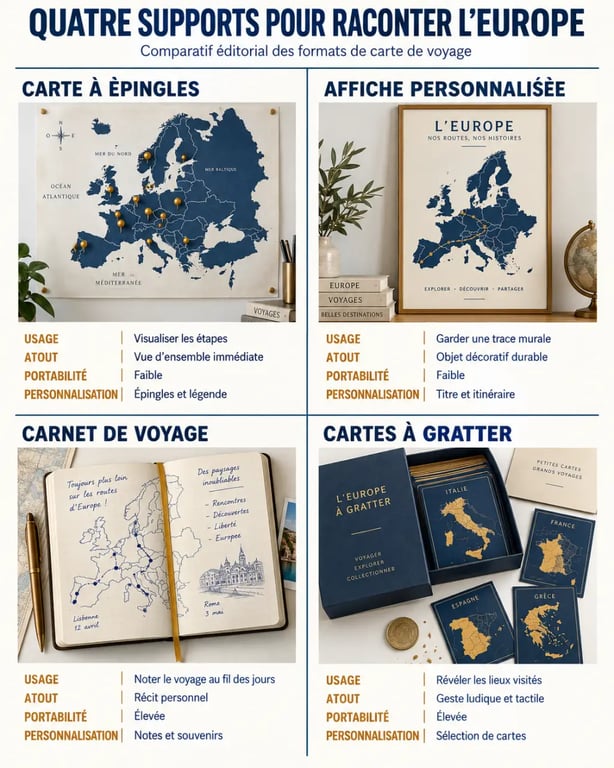 Infographie comparative des supports de carte de voyage Europe