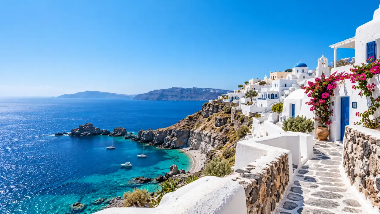 Paysage grec pour préparer un voyage en Grèce depuis la Suisse