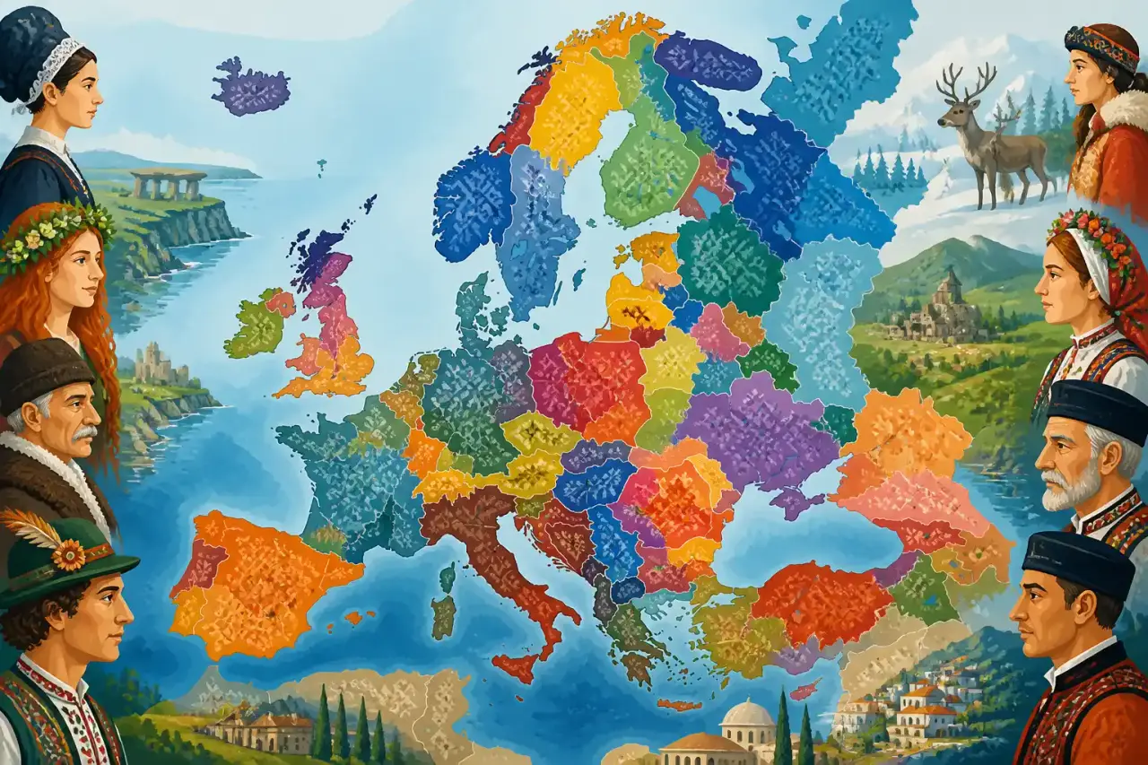 Visualisation moderne d'une carte ethnographique de l'Europe