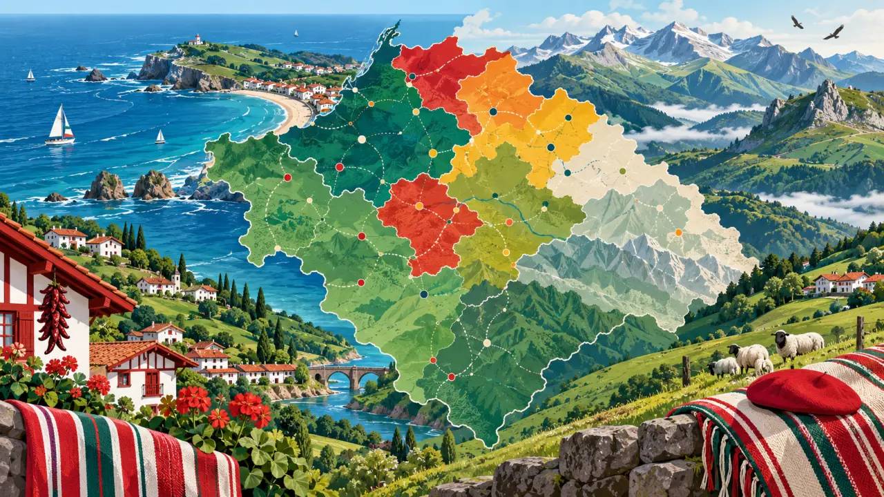 Carte illustrée du Pays basque et de ses territoires linguistiques