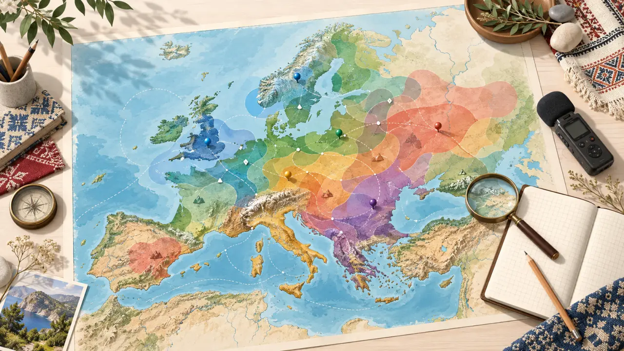 Carnet de terrain, cartes et enregistreur pour documenter un dialecte européen