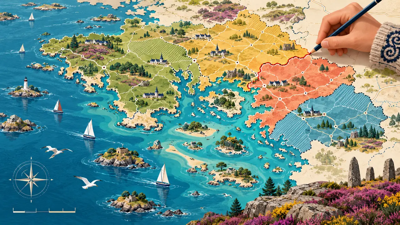 Carte illustrée du domaine du breton vannetais en Bretagne