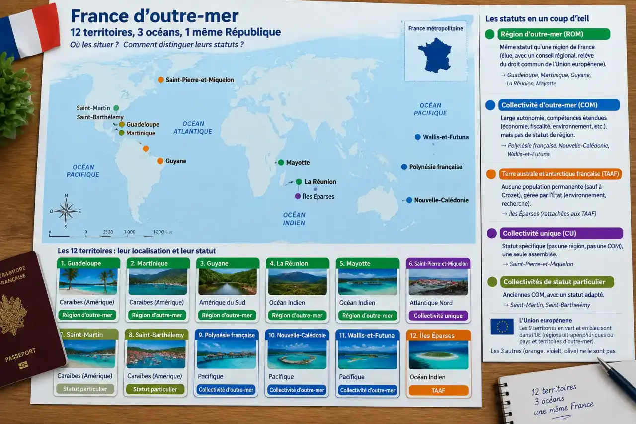 France d’outre-mer : où situer les 12 territoires et comment distinguer leurs statuts