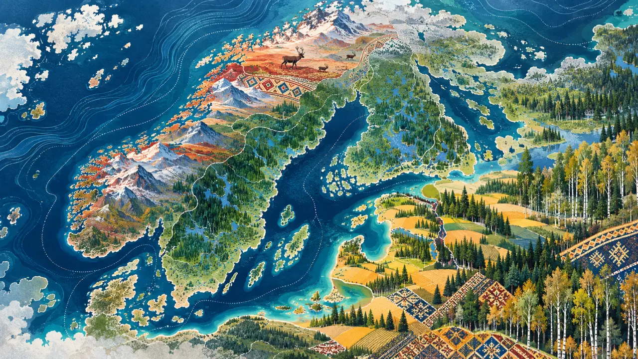 Paysage nordique évoquant les territoires samis et la région baltique